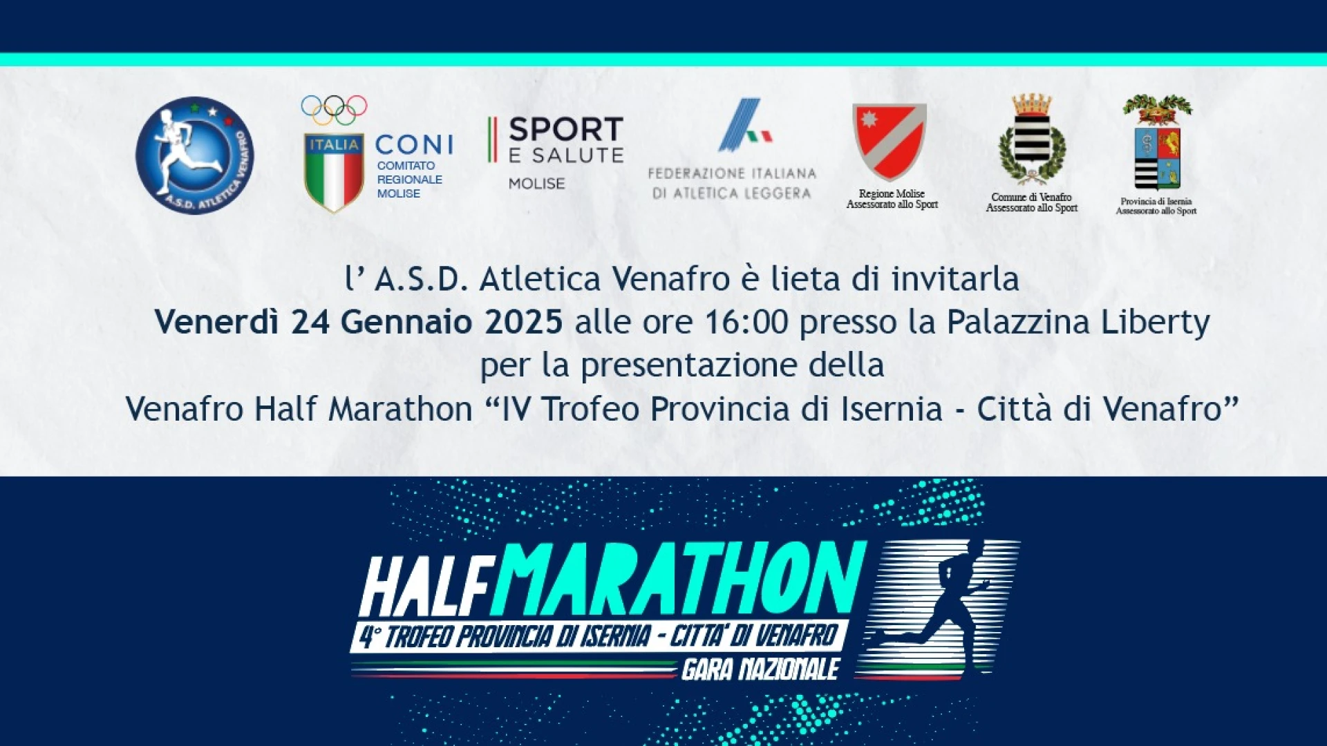 Venafro: si presenta il 24 gennaio l’Half Marathon. La conferenza stampa presso la Palazzina Liberty.